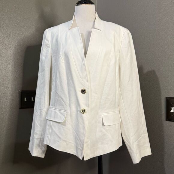 Anne Klein Creamy White Collarless Two Button Blazer Jacket Light Weight - Picture 14 of 14
